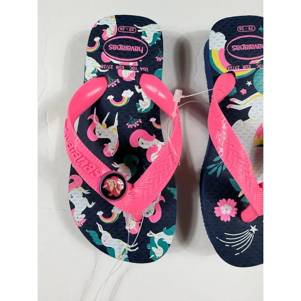 NEW Havaianas Kids Unicorn Rainbow Navy Blue Pink Flip Flops Size 10 toddler